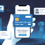 illustration carte virtuelle hello bank sur smartphone avec icônes sécurité