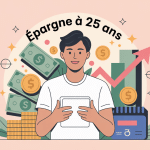 illustration combien avoir de côté à 25 ans jeune adulte et symboles financiers
