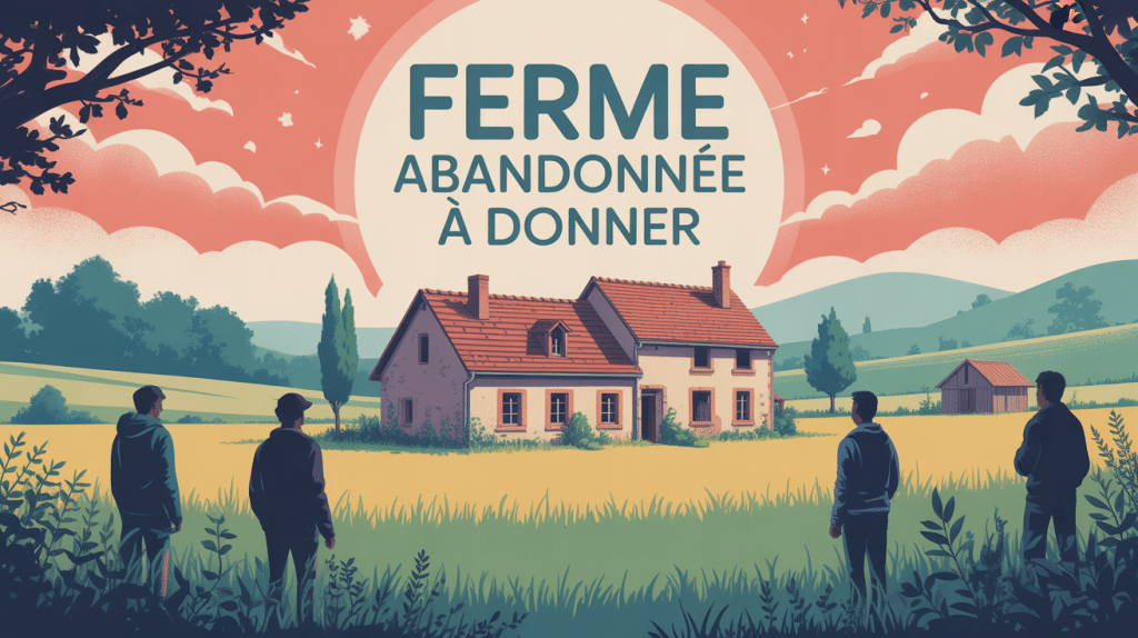 Ferme abandonnée à donner, illustration douce et stylisée