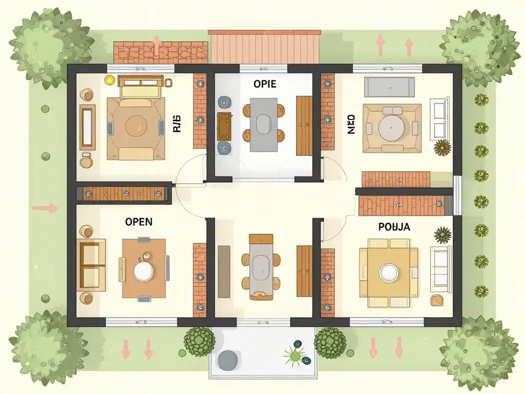 diagramme plan intérieur maison inde matériaux