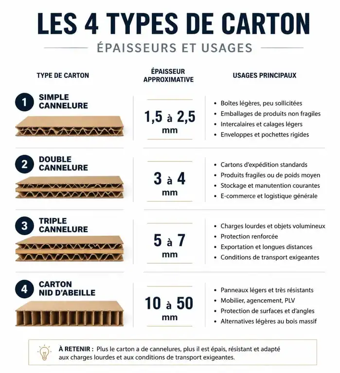 Infographie comparative des types de carton pour la fabrication de meubles en carton