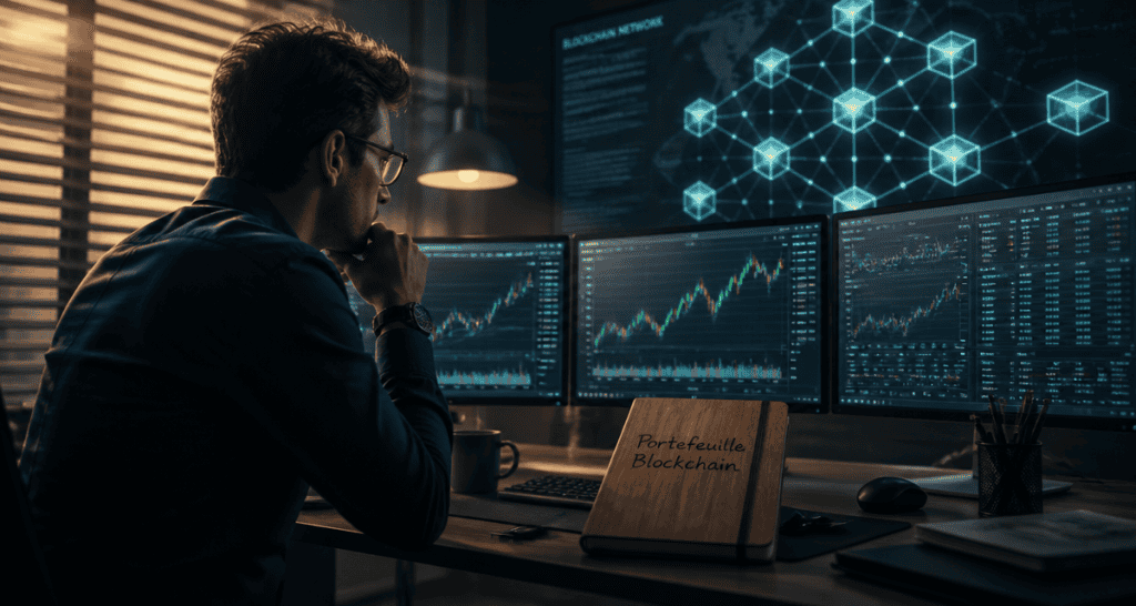 investisseur blockchain bourse écrans graphiques