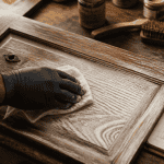 Ceruser un bois, main appliquant la patine sur meuble