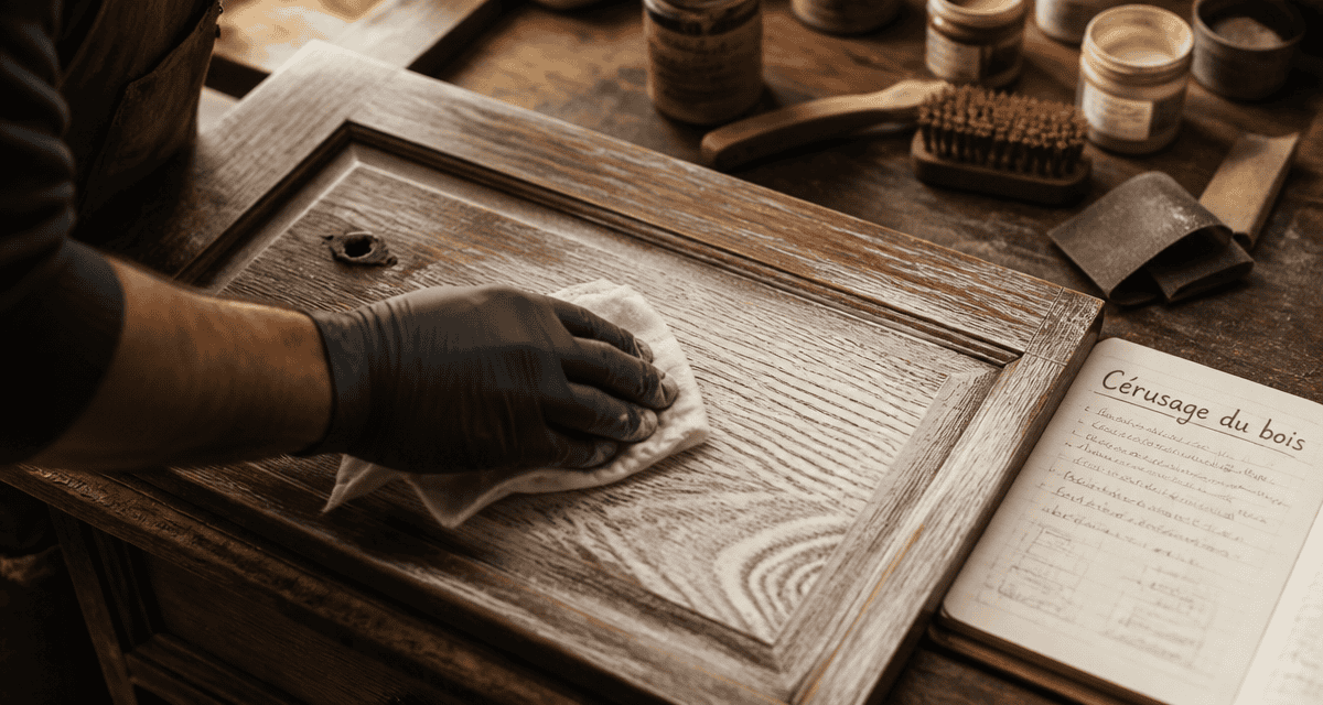 Ceruser un bois, main appliquant la patine sur meuble