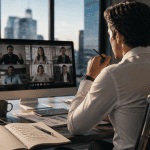 closing en visioconférence dans un bureau moderne