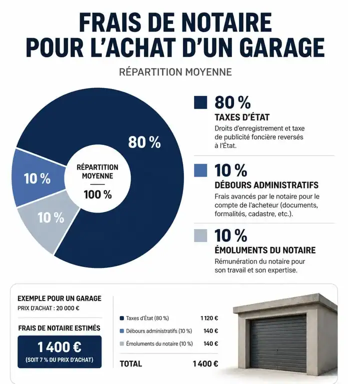 Décomposition des frais de notaire pour l'achat d'un garage ou box de stationnement