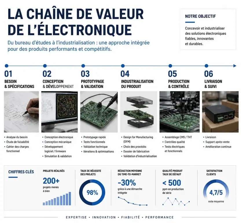 Infographie des étapes de fabrication d'une entreprise électronique