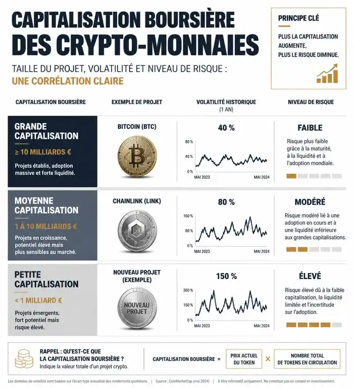 Infographie sur la capitalisation boursière et la volatilité des crypto-monnaies