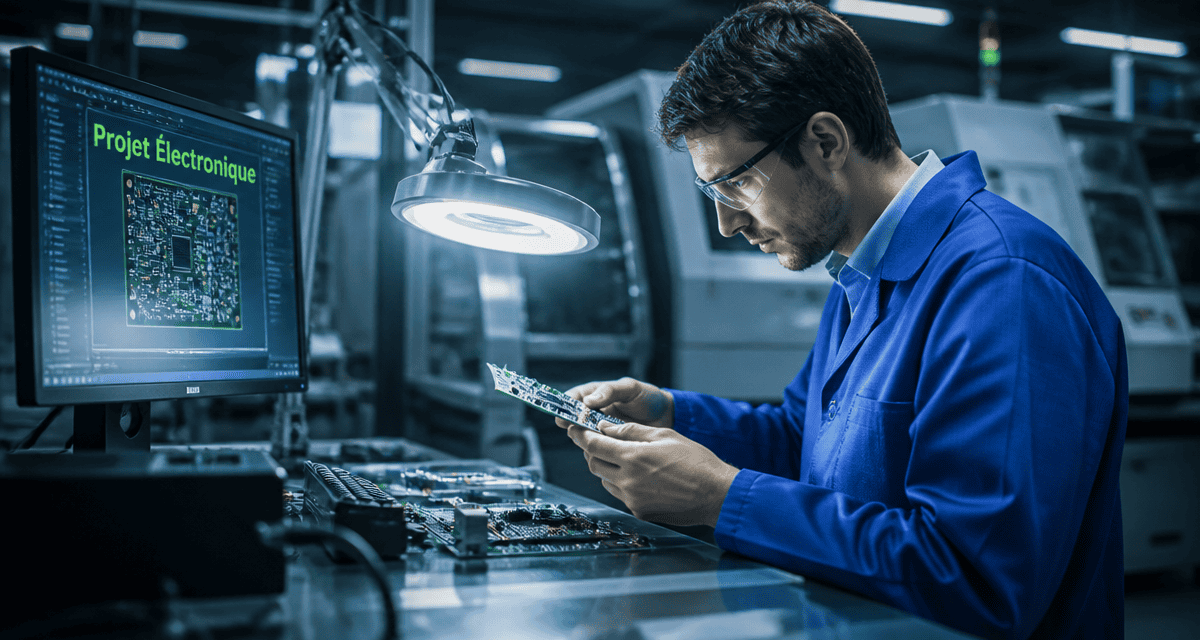 Ingénieur entreprise electronique examine carte PCB