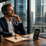 Podcast immobilier agent écoute casque bureau