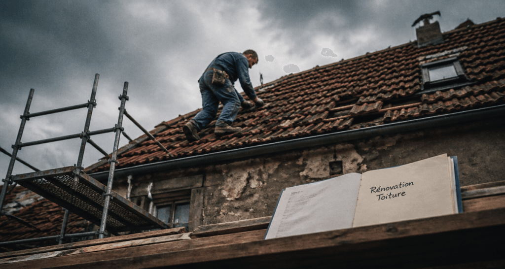 toiture à refaire couvreur sur tuiles rouges