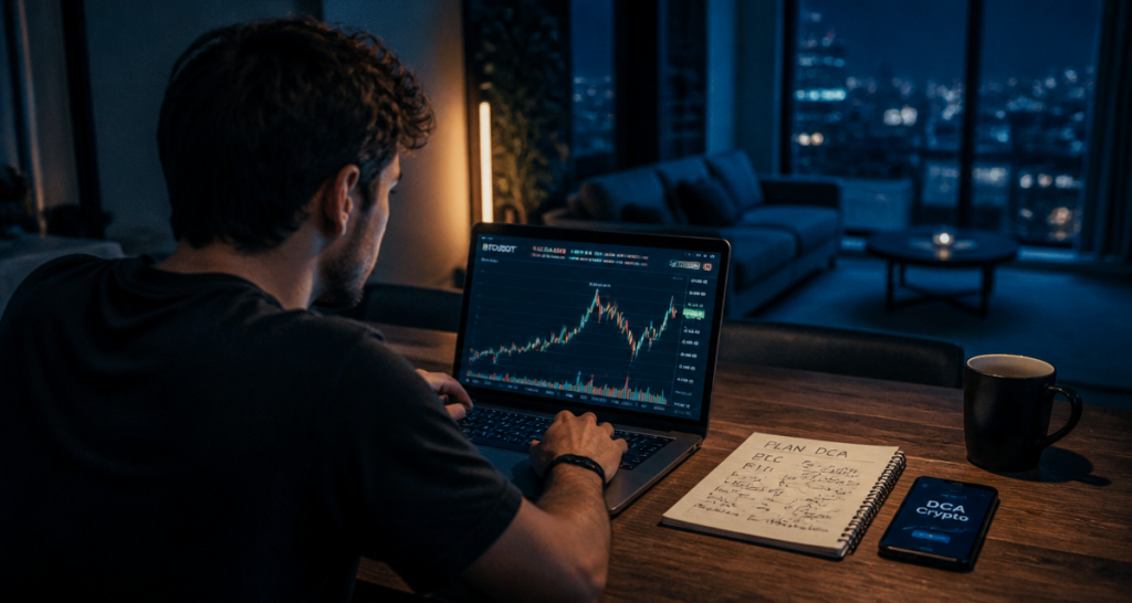 dca crypto jeune investisseur ordinateur graphique