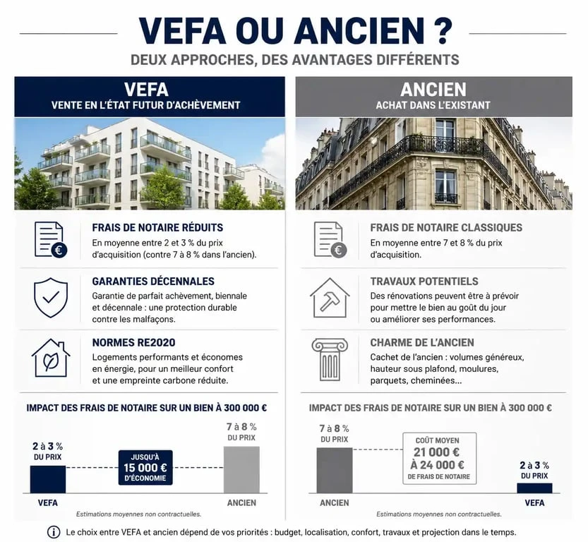 Comparatif des avantages entre l'achat en VEFA et l'ancien pour décider s'il faut acheter en VEFA aujourd'hui