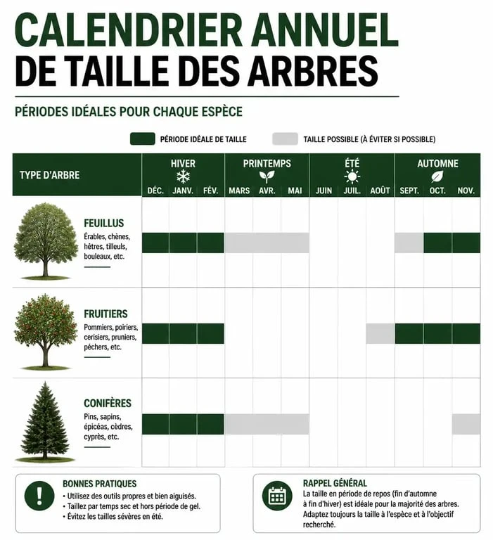 Calendrier annuel de taille des arbres selon les espèces pour savoir quand tailler ses arbres