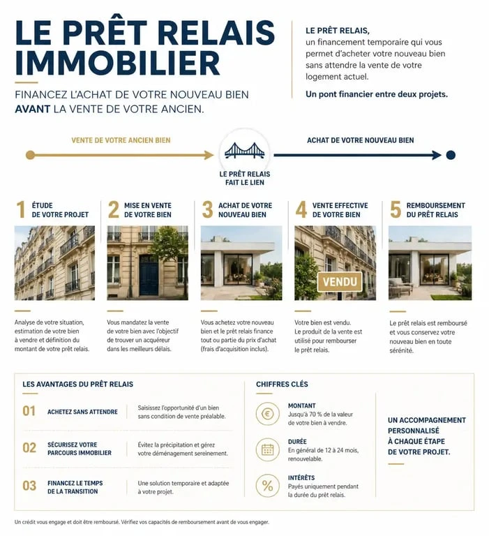 Schéma explicatif du fonctionnement du prêt relais pour un projet immobilier