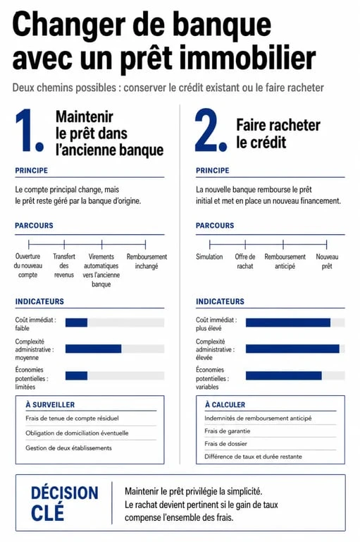 Infographie comparative des options pour changer de banque avec un prêt immobilier en cours