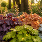 Les plus belles heuchères en massif coloré sous arbres