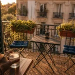 Amenager son balcon : table pliante et jardinières suspendues