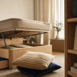 Cadre de lit avec rangement en bois clair 160x200