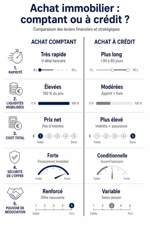 Achat comptant : infographie comparant achat comptant et achat à crédit pour l'immobilier
