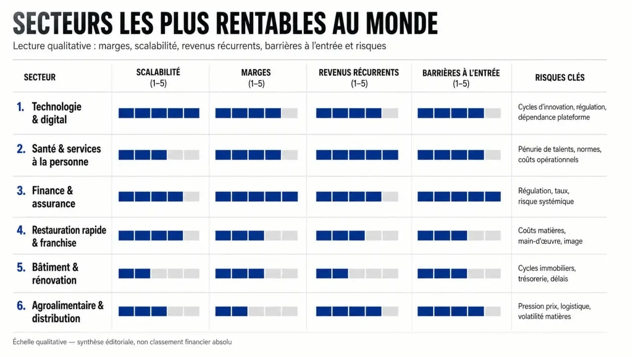 Les secteurs les plus rentables au monde présentés dans une infographie éditoriale comparative