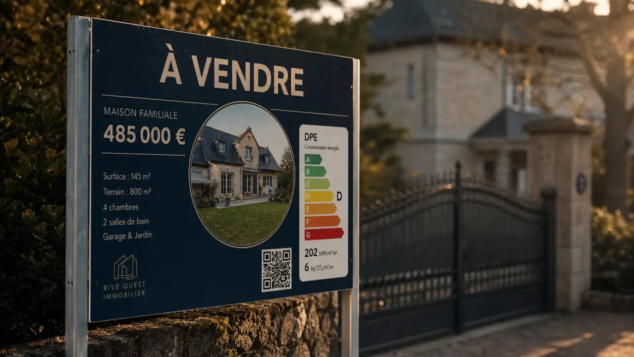 Panneau immobilier À vendre : prix et DPE lisibles