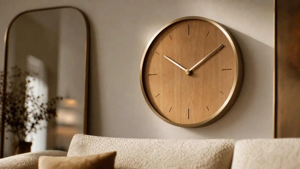 Pendule murale en bois clair design ronde