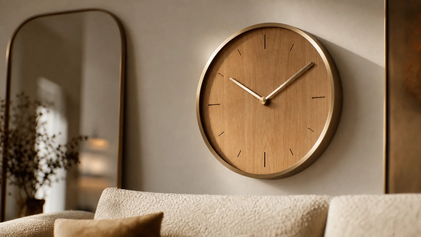 Pendule murale en bois clair design ronde