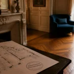 Acheter appartement haussmannien Paris : salon avec moulures et cheminée