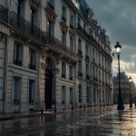 Bâtiment haussmannien : façade en pierre de taille, balcon filant et toit mansardé