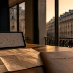 Chasseur immobilier Paris 16 dans une agence, carte de quartier et plan cadastral