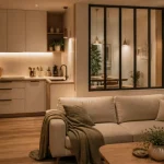 Cuisine ouverte sur salon 25m2, séparation sans cloisonner, lumière naturelle
