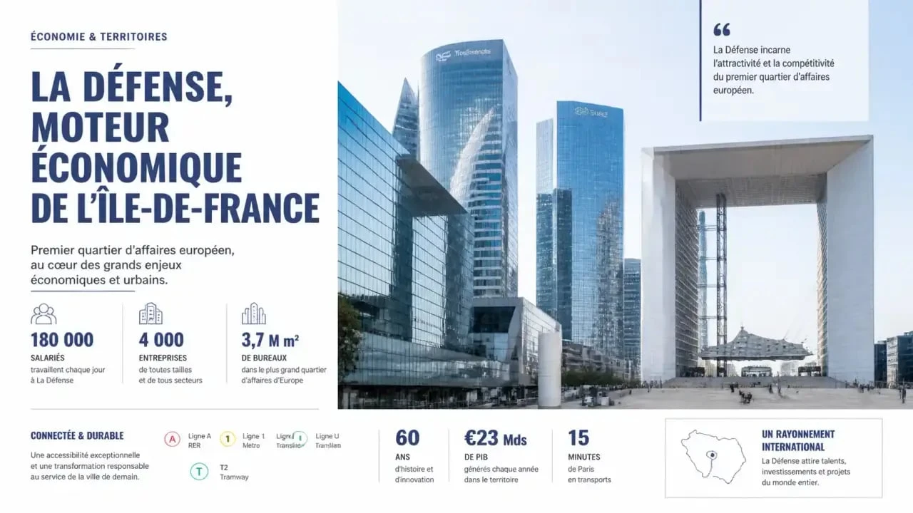 Quartier d'affaires de La Défense à Paris avec ses tours emblématiques