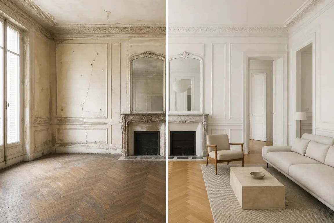 Avant et après rénovation d’un appartement haussmannien