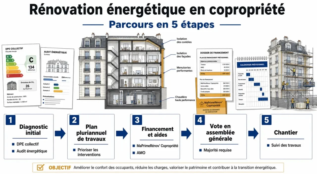 Rénovation énergétique en copropriété : parcours des étapes du diagnostic aux travaux