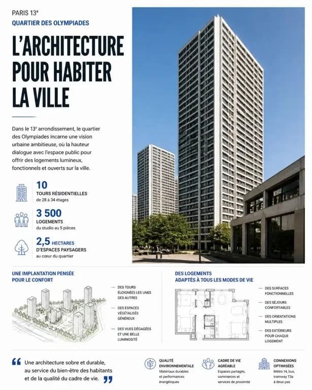 Architecture moderne du quartier des Olympiades pour une rénovation d'appartement à Paris 13