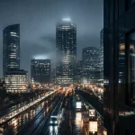 Paris quartier des affaires, tours de La Défense et flux métro