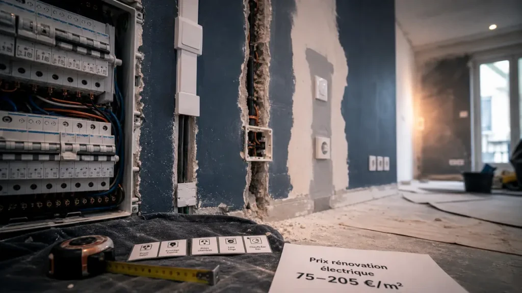 Renovation electrique prix 75 à 205 €/m² : tableau électrique ouvert