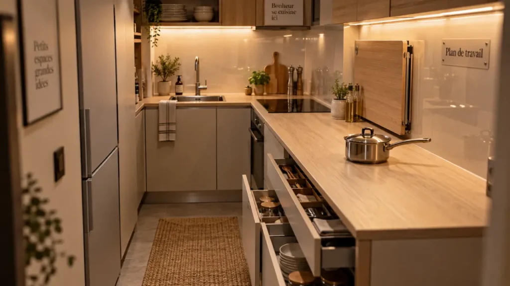 Aménagement petite cuisine 4m2 : plan de travail dégagé