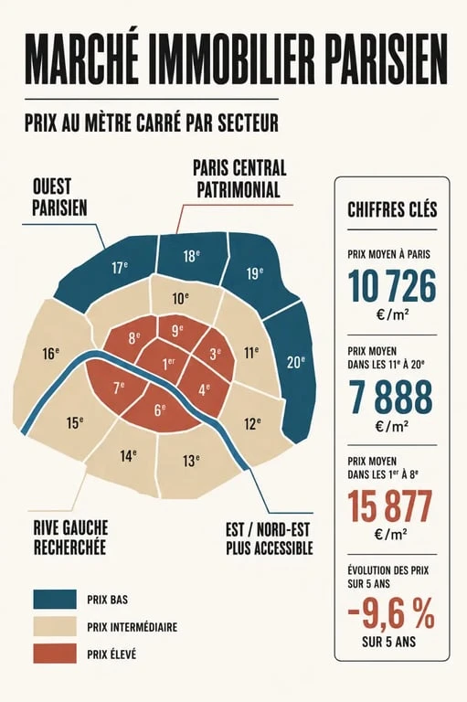 Paris prix du m2 par arrondissement : infographie des écarts de prix entre arrondissements