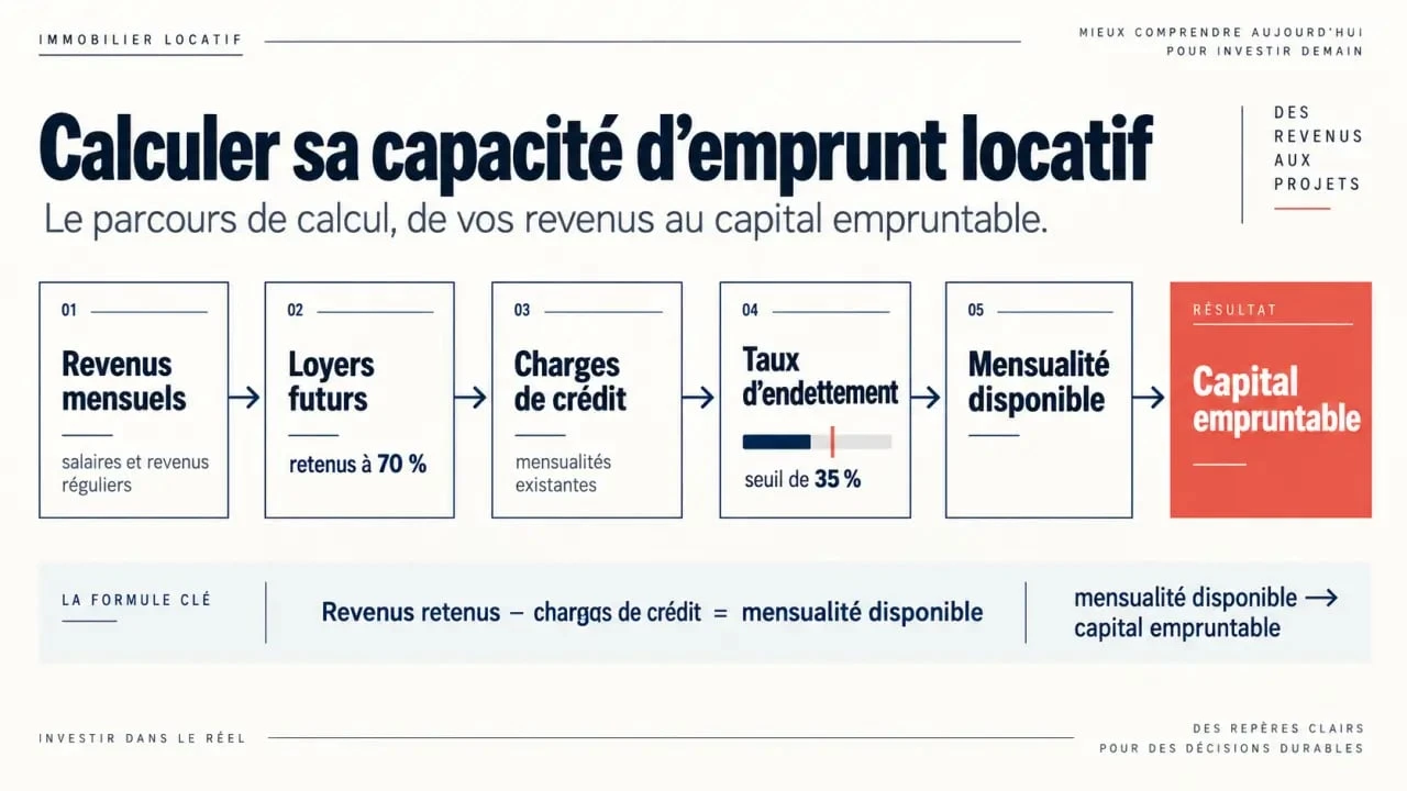 Infographie sur la capacité d’emprunt pour un investissement locatif et la prise en compte des loyers futurs