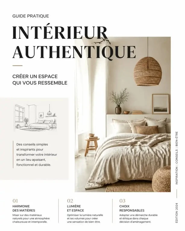 Chambre cocooning deco boheme avec linge en lin et luminaire en rotin