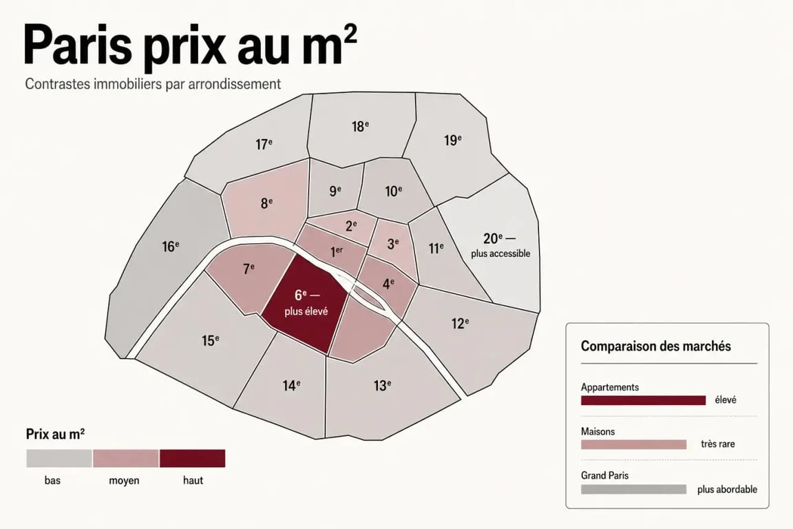 Paris prix au m² : comparaison des arrondissements, appartements, maisons et Grand Paris