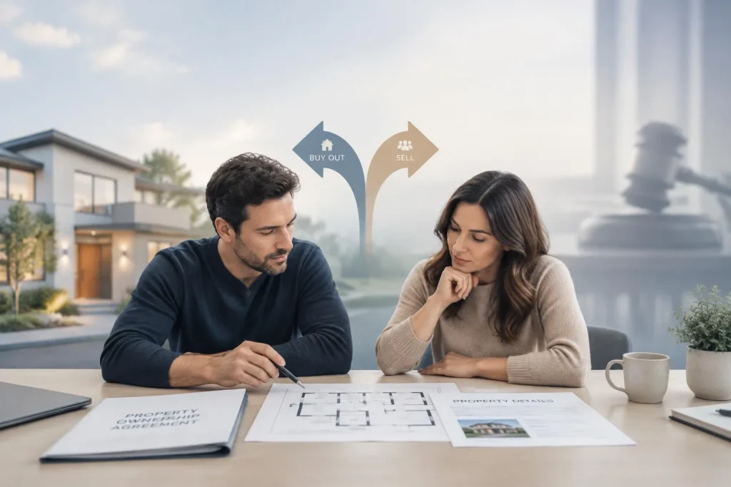 Sortir d’une indivision immobilière : rachat ou partage