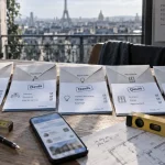 Travauxmatch Paris : devis et enveloppes sur table, téléphone de mise en relation