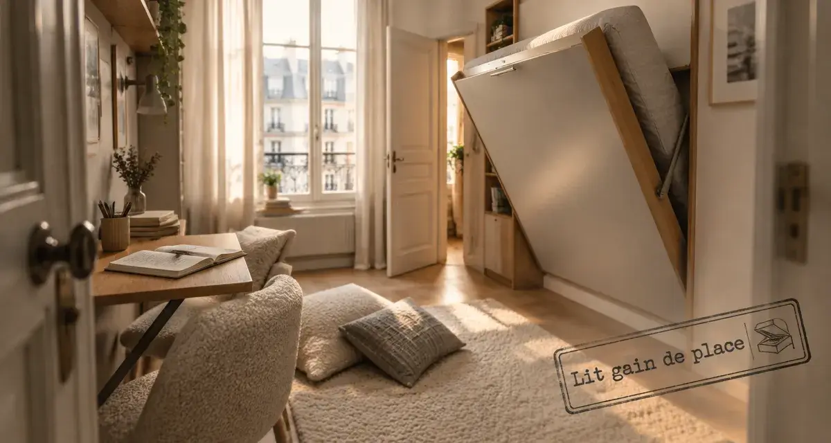 Lit petit espace escamotable dans un studio, gain de place